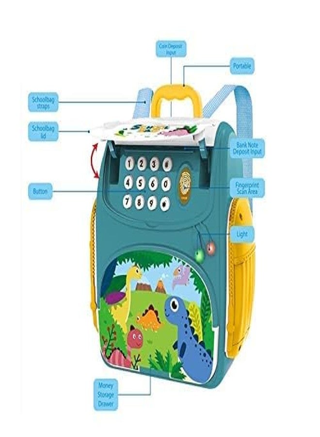 Euphoria Rk Toys ATM Piggy Bank Money Saving Bank for Real Money Cash Coin School Bag Musical Money Safe for Kids Piggy Savings Bank with Finger Print Sensor (Multicolor) (Bag ATM Dino) - Image 3